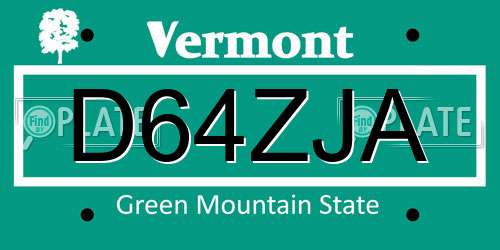 D64ZJA Vermont License Plate