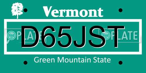 D65JST Vermont License Plate