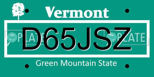 D65JSZ Vermont License Plate