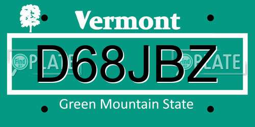 D68JBZ Vermont License Plate