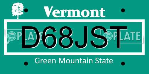 D68JST Vermont License Plate