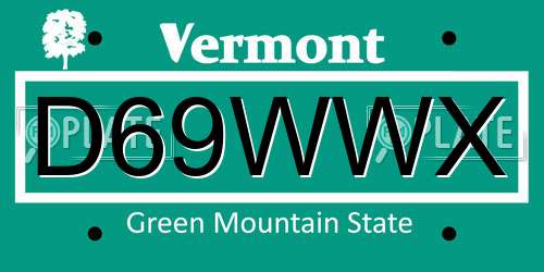 D69WWX Vermont License Plate