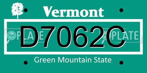 D7062C Vermont License Plate