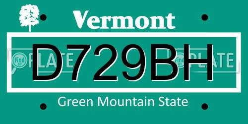 D729BH Vermont License Plate