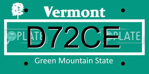 D72CE Vermont License Plate