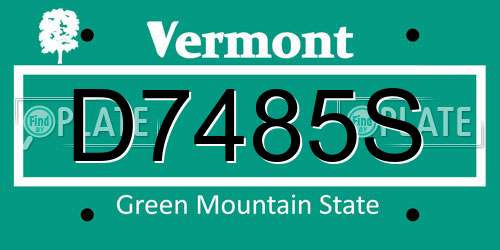 D7485S Vermont License Plate