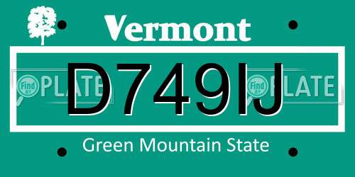 D749IJ Vermont License Plate