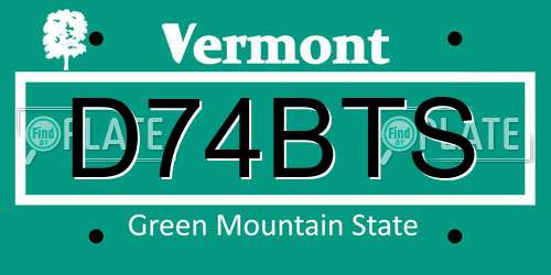 D74BTS Vermont License Plate