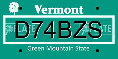 D74BZS Vermont License Plate