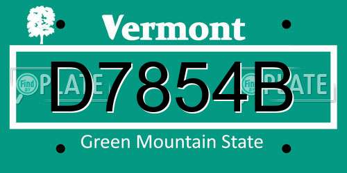 D7854B Vermont License Plate