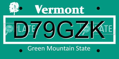 D79GZK Vermont License Plate
