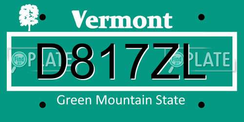 D817ZL Vermont License Plate