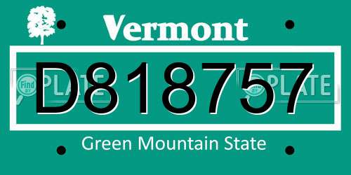 D818757 Vermont License Plate