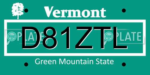 D81ZTL Vermont License Plate