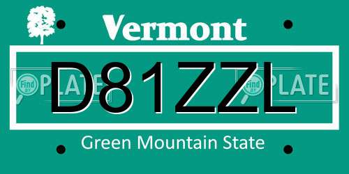 D81ZZL Vermont License Plate