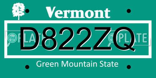 D822ZQ Vermont License Plate
