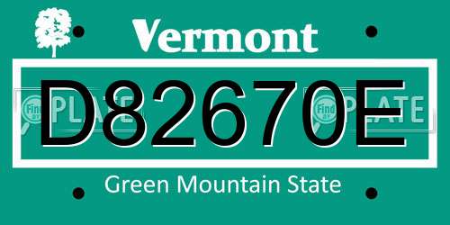 D82670E Vermont License Plate