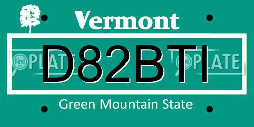 D82BTI Vermont License Plate