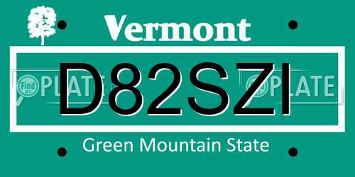 D82SZI Vermont License Plate