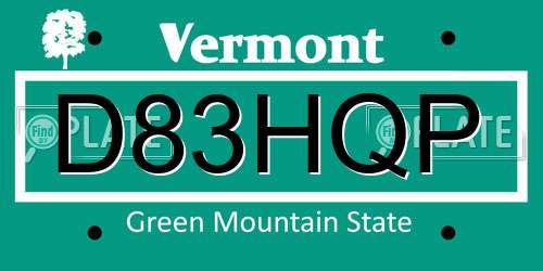 D83HQP Vermont License Plate