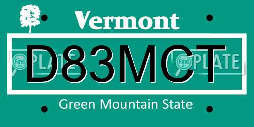 D83MCT Vermont License Plate