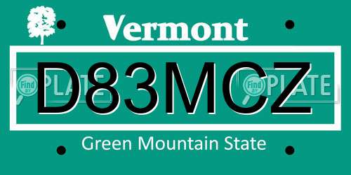 D83MCZ Vermont License Plate