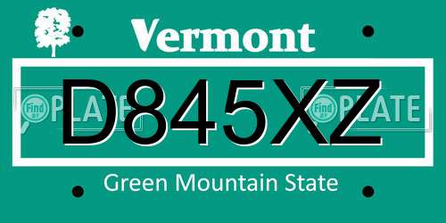 D845XZ Vermont License Plate