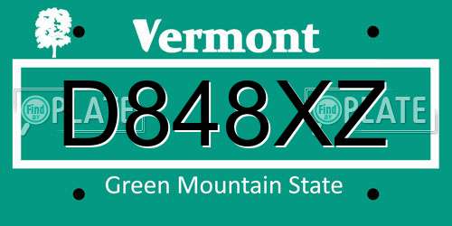 D848XZ Vermont License Plate