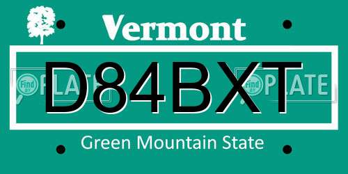 D84BXT Vermont License Plate