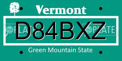 D84BXZ Vermont License Plate
