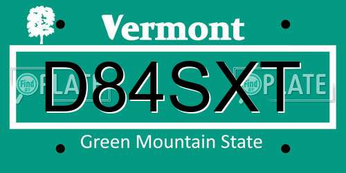 D84SXT Vermont License Plate