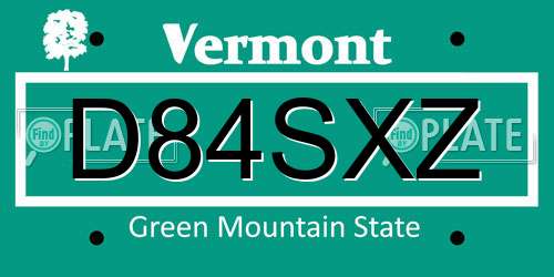 D84SXZ Vermont License Plate
