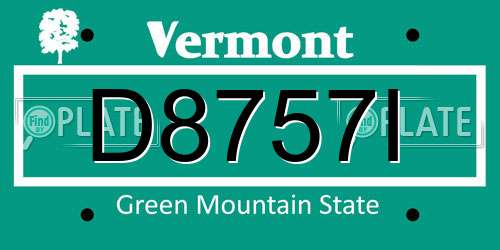 D8757I Vermont License Plate