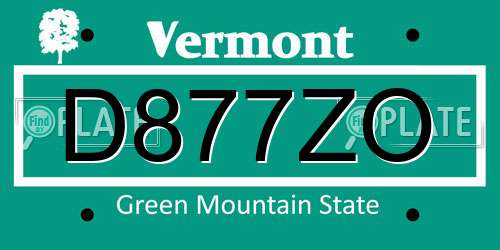 D877ZO Vermont License Plate