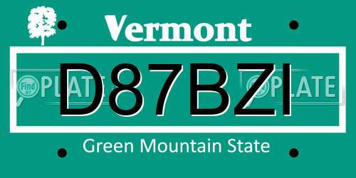 D87BZI Vermont License Plate