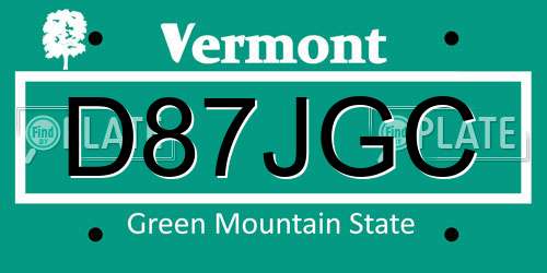 D87JGC Vermont License Plate