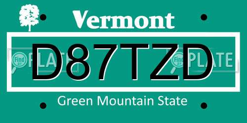 D87TZD Vermont License Plate