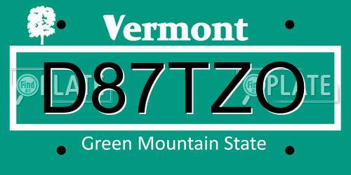 D87TZO Vermont License Plate