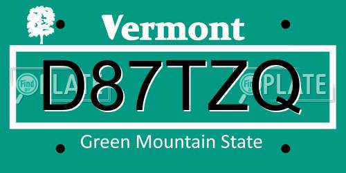D87TZQ Vermont License Plate