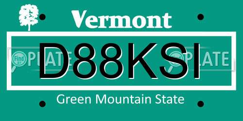 D88KSI Vermont License Plate