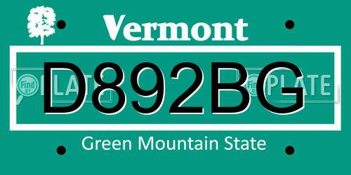 D892BG Vermont License Plate