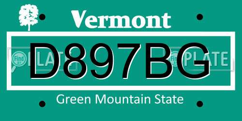 D897BG Vermont License Plate