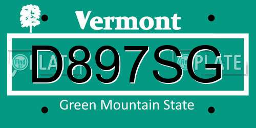 D897SG Vermont License Plate