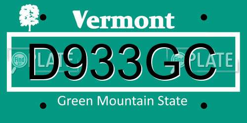 D933GC Vermont License Plate