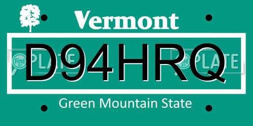 D94HRQ Vermont License Plate