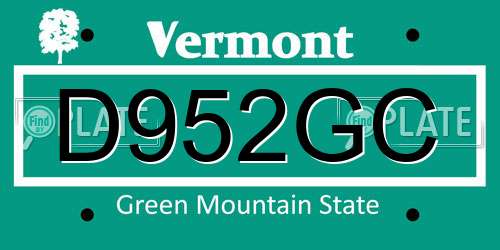 D952GC Vermont License Plate