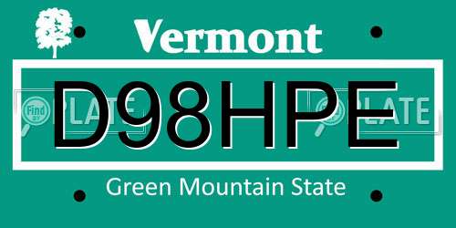 D98HPE Vermont License Plate