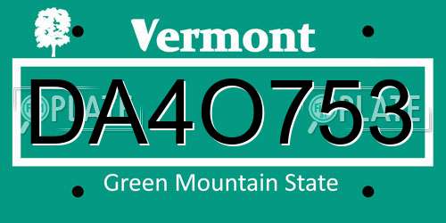 DA4O753 Vermont License Plate