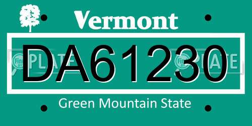 DA61230 Vermont License Plate