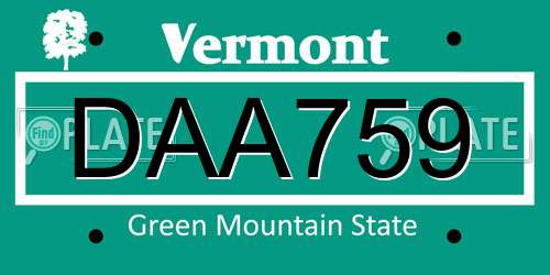 DAA759 Vermont License Plate
